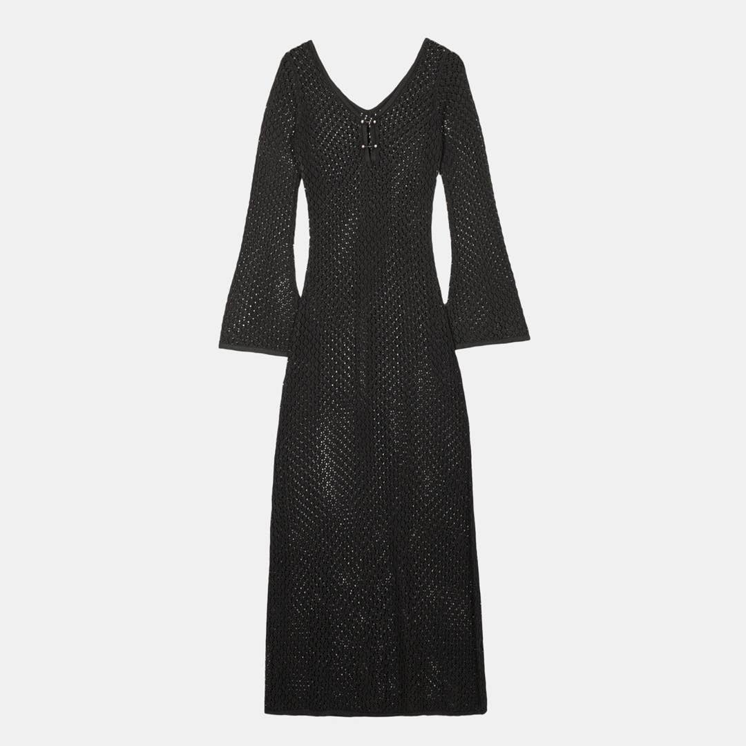 Vestido maxi de croché: Verde / M