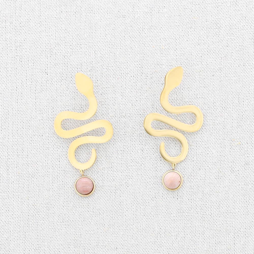 Pendientes Acero Serpiente Colgante Piedra: Blanco