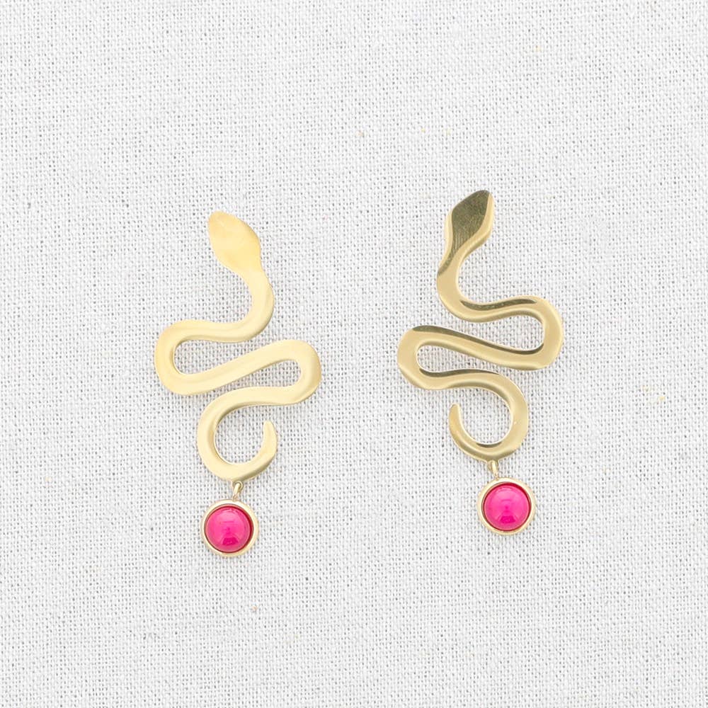 Pendientes Acero Serpiente Colgante Piedra: Blanco