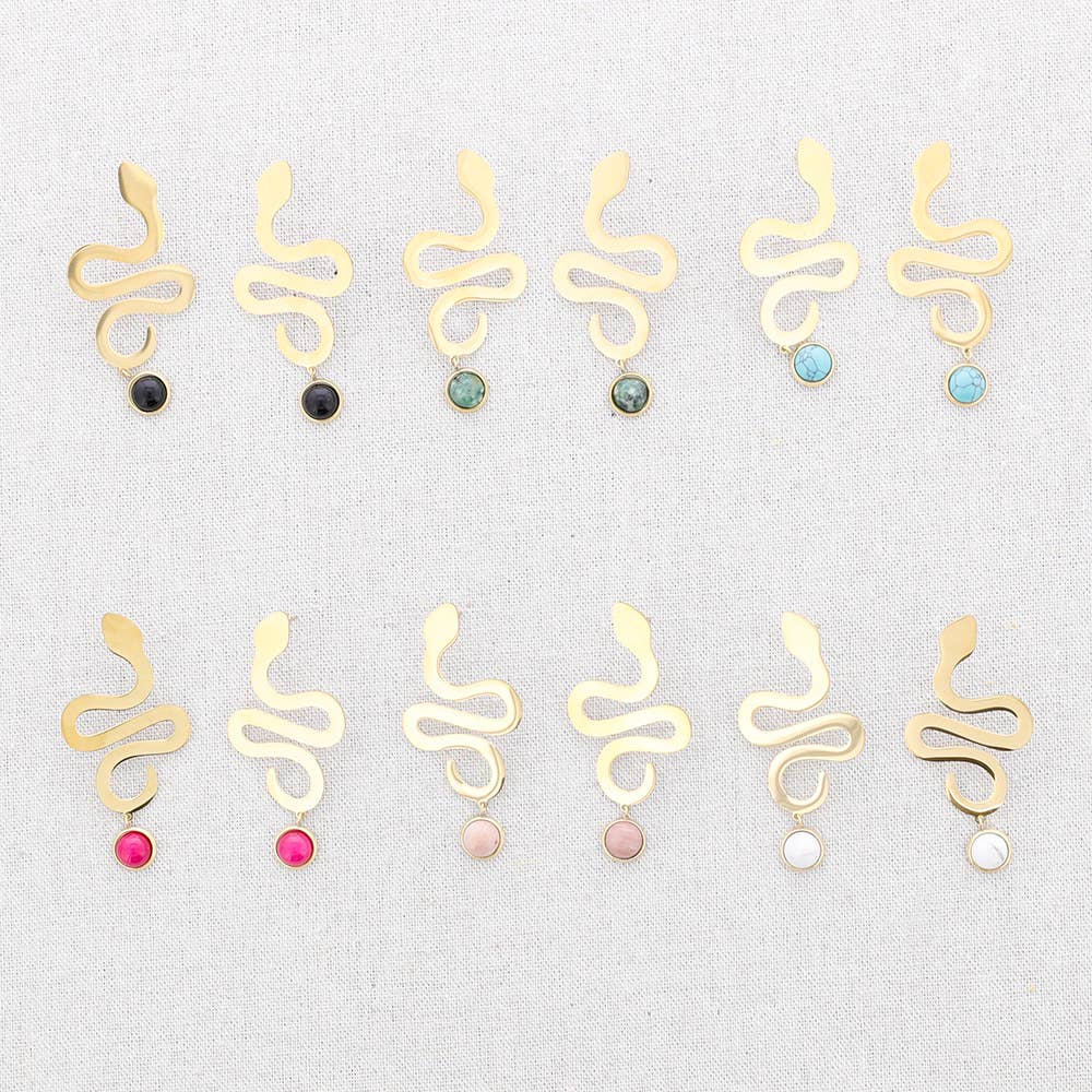 Pendientes Acero Serpiente Colgante Piedra: Blanco