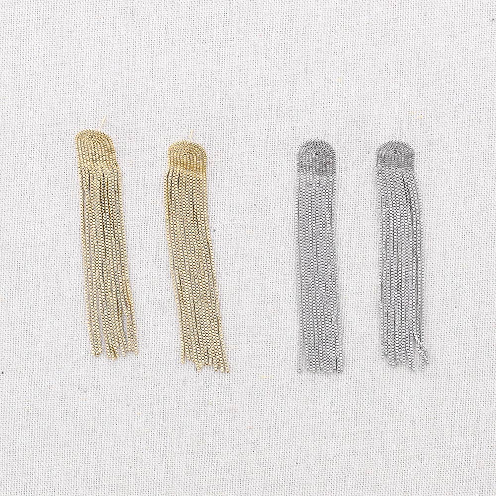 Pendientes Acero Flecos Cadenas 9cm: Plateado