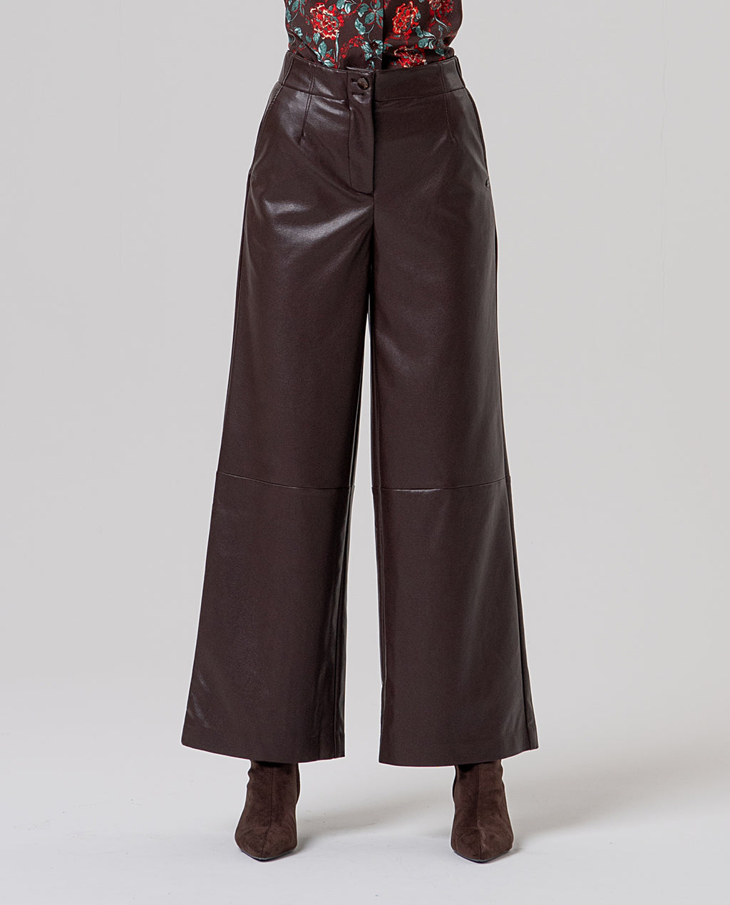 Pantalón ancho de efecto piel Chocolate