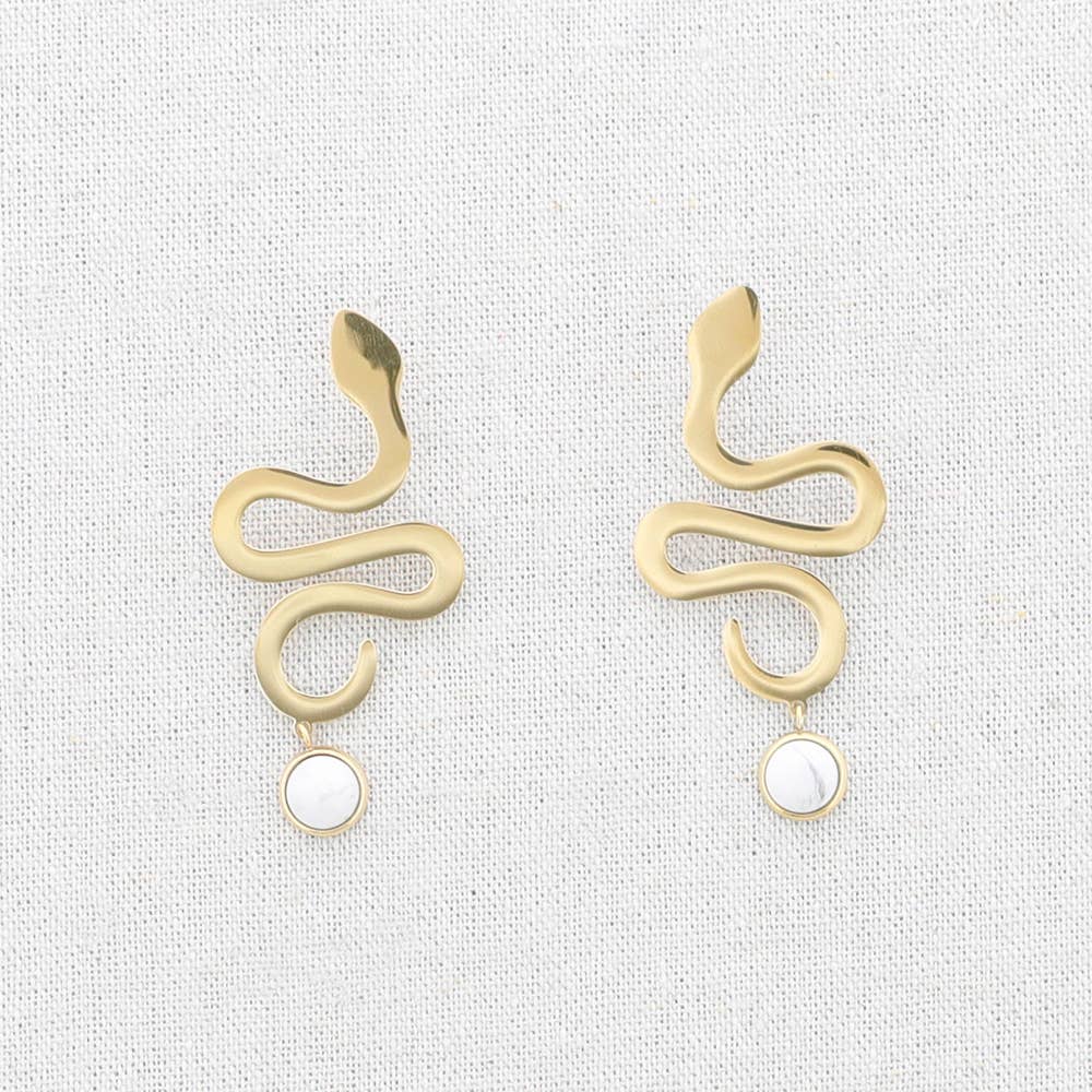 Pendientes Acero Serpiente Colgante Piedra: Blanco