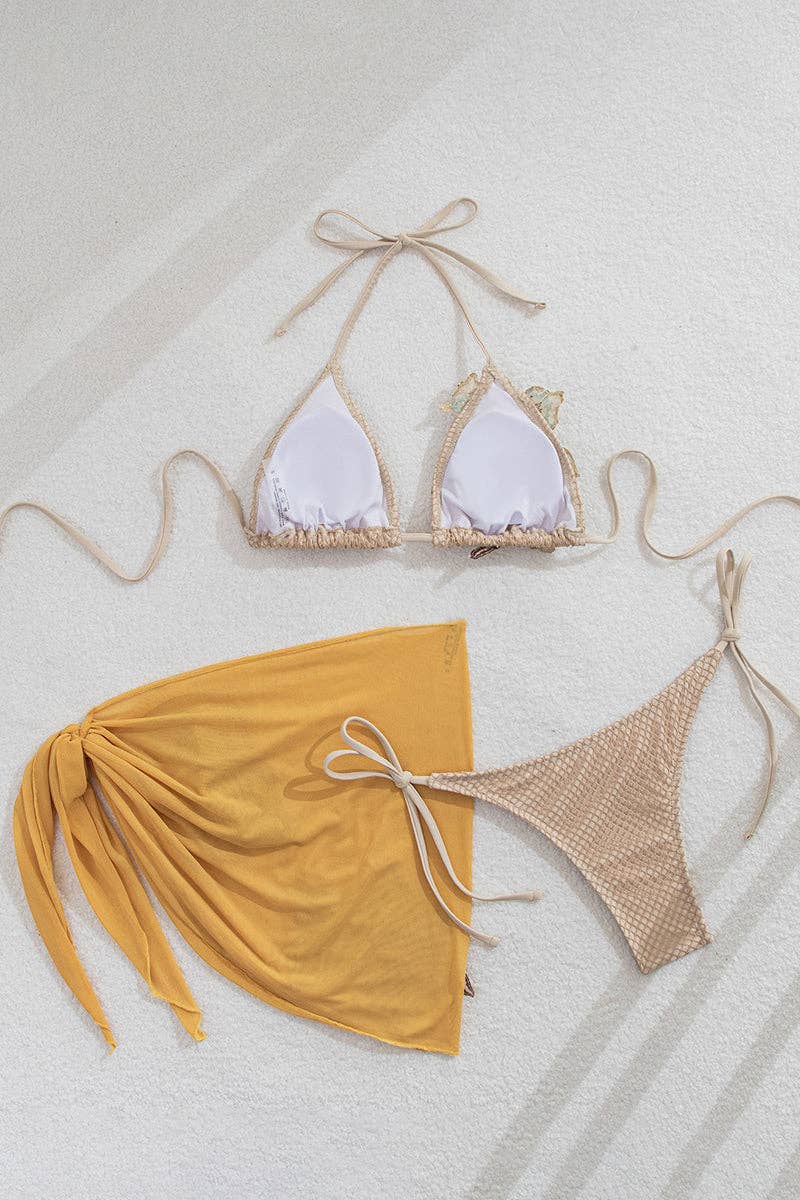 Conjunto de bikini con adornos florales: AMARILLO / M
