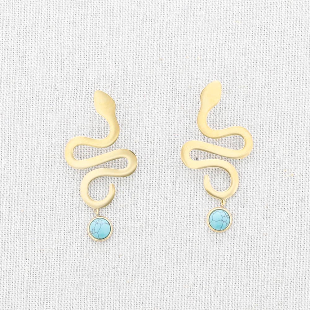 Pendientes Acero Serpiente Colgante Piedra: Blanco