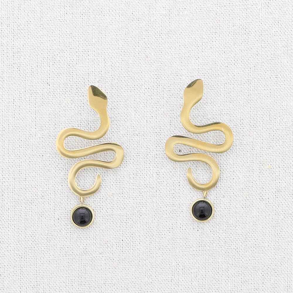 Pendientes Acero Serpiente Colgante Piedra: Blanco