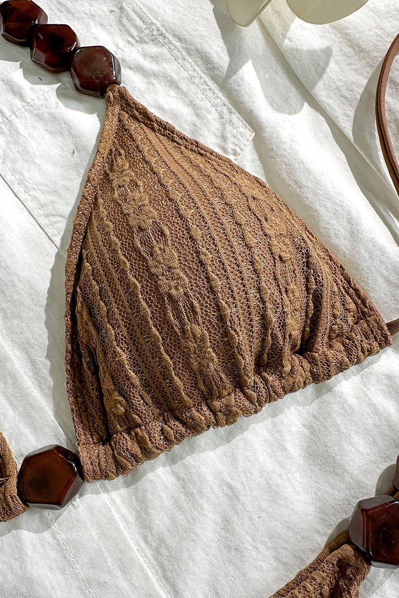 Conjunto de Bikini Elegante con Cuello Halter: CAFÉ / M