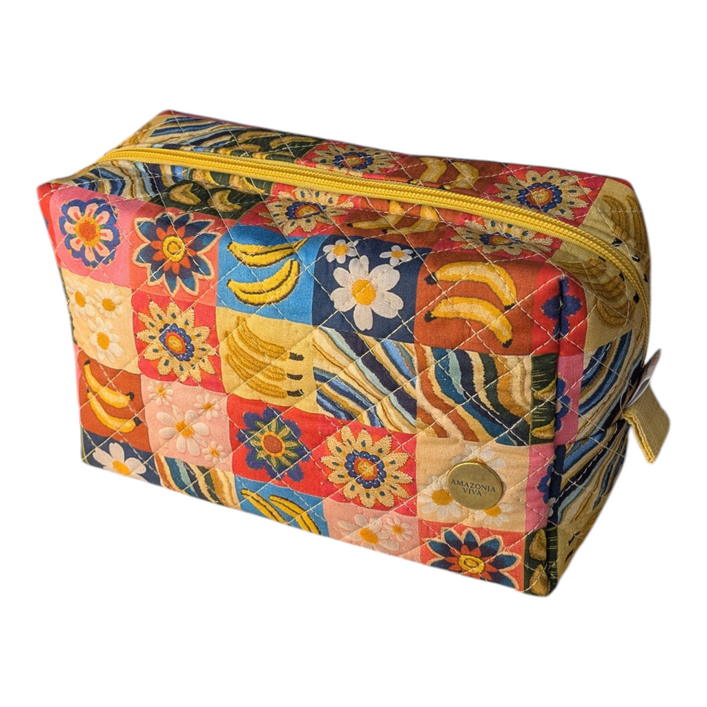 Mini Bag Flower Banana - Neceser Grande de Viaje Acolchado Matelassé con Interior Impermeable
