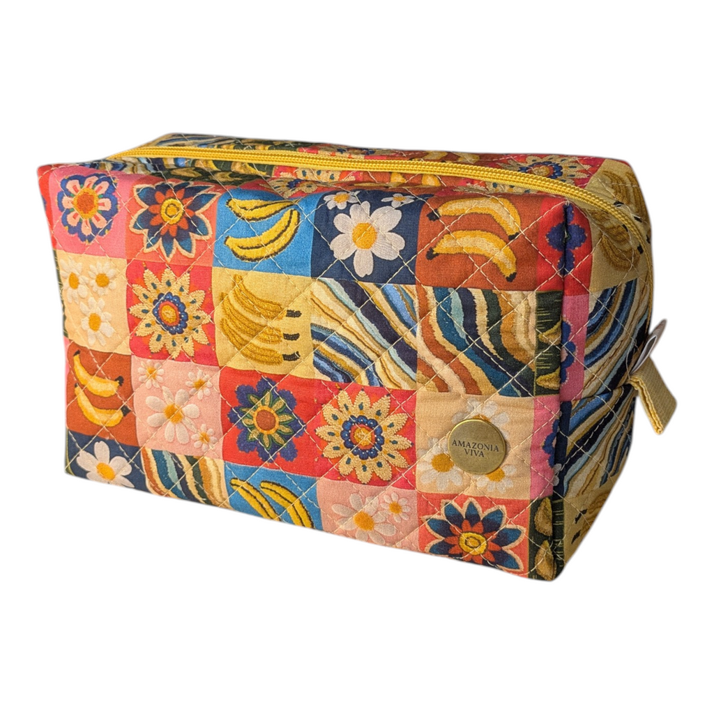 Mini Bag Flower Banana - Neceser Grande de Viaje Acolchado Matelassé con Interior Impermeable