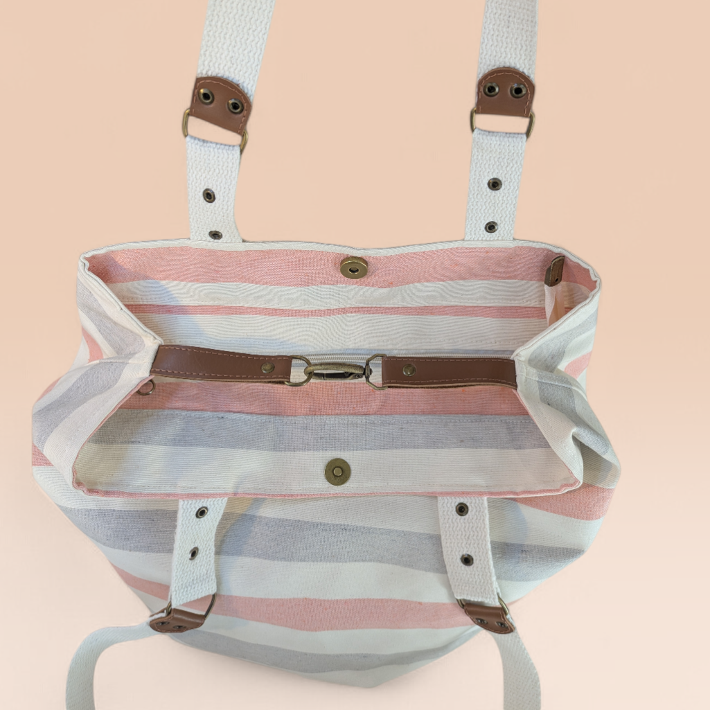 Brisa Tote - Bolso de Canvas para Playa con Base Estructurada y Interior Impermeable