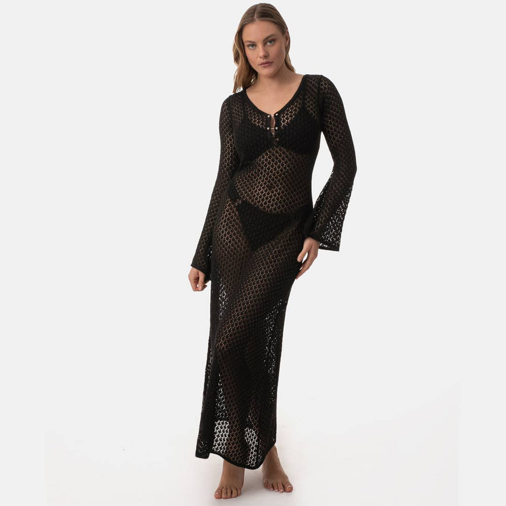 Vestido maxi de croché: Verde / L