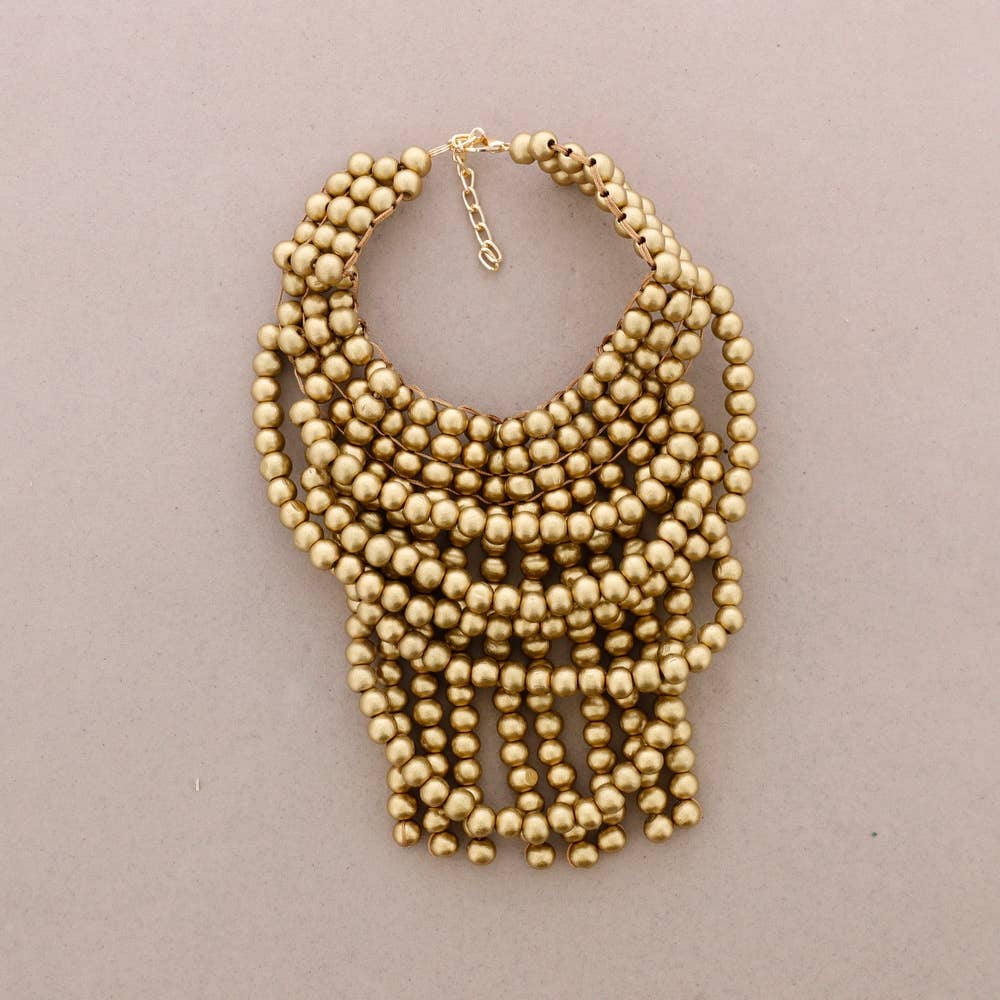 COLLAR BABERO CUENTAS MADERA: Dorado