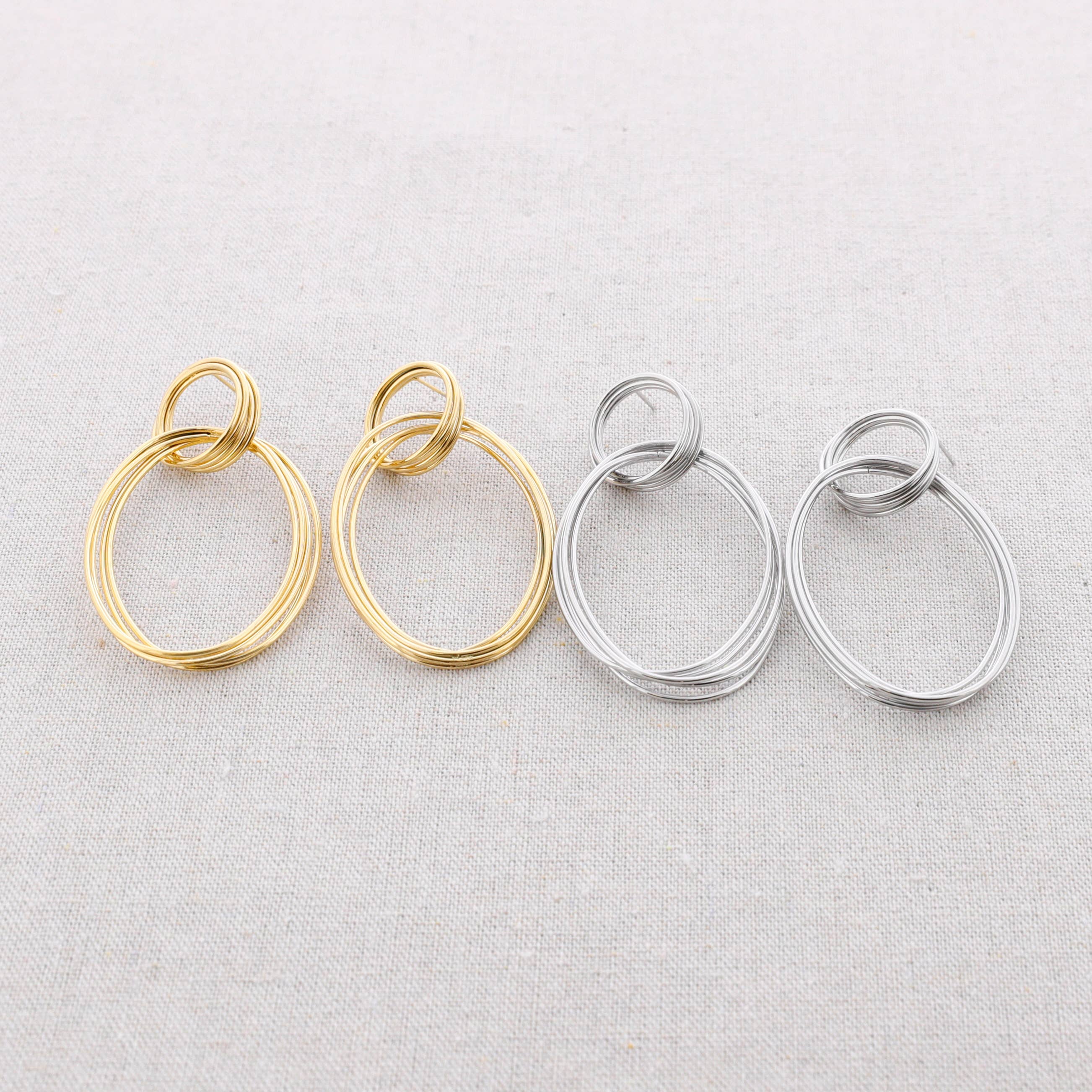 Pendientes Acero Doble Aro Alambres: Dorado