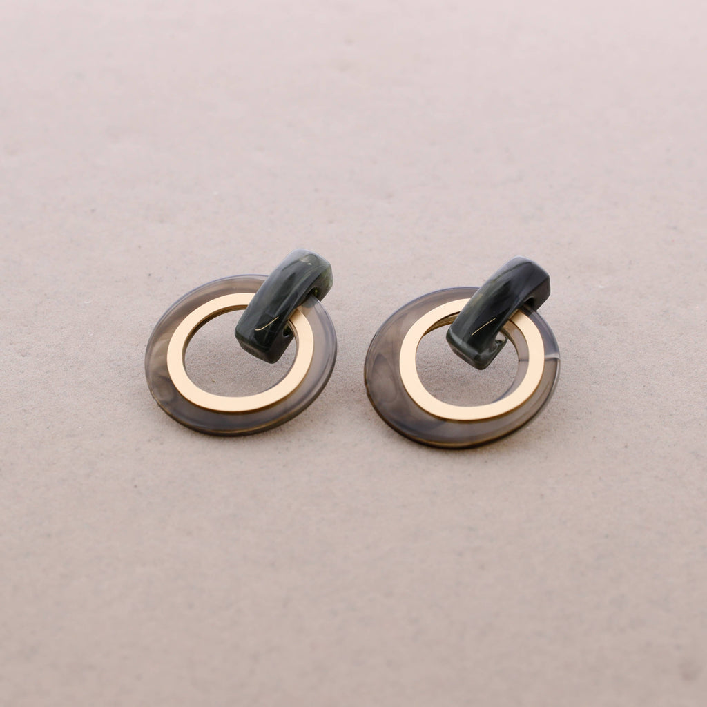 Pendientes Cuentas Resina Anilla Metal: Gris